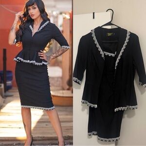 Rockin’ Bettie El Cajon Boulevard Nights Suit Set Peplum Blazer + Pencil Skirt M